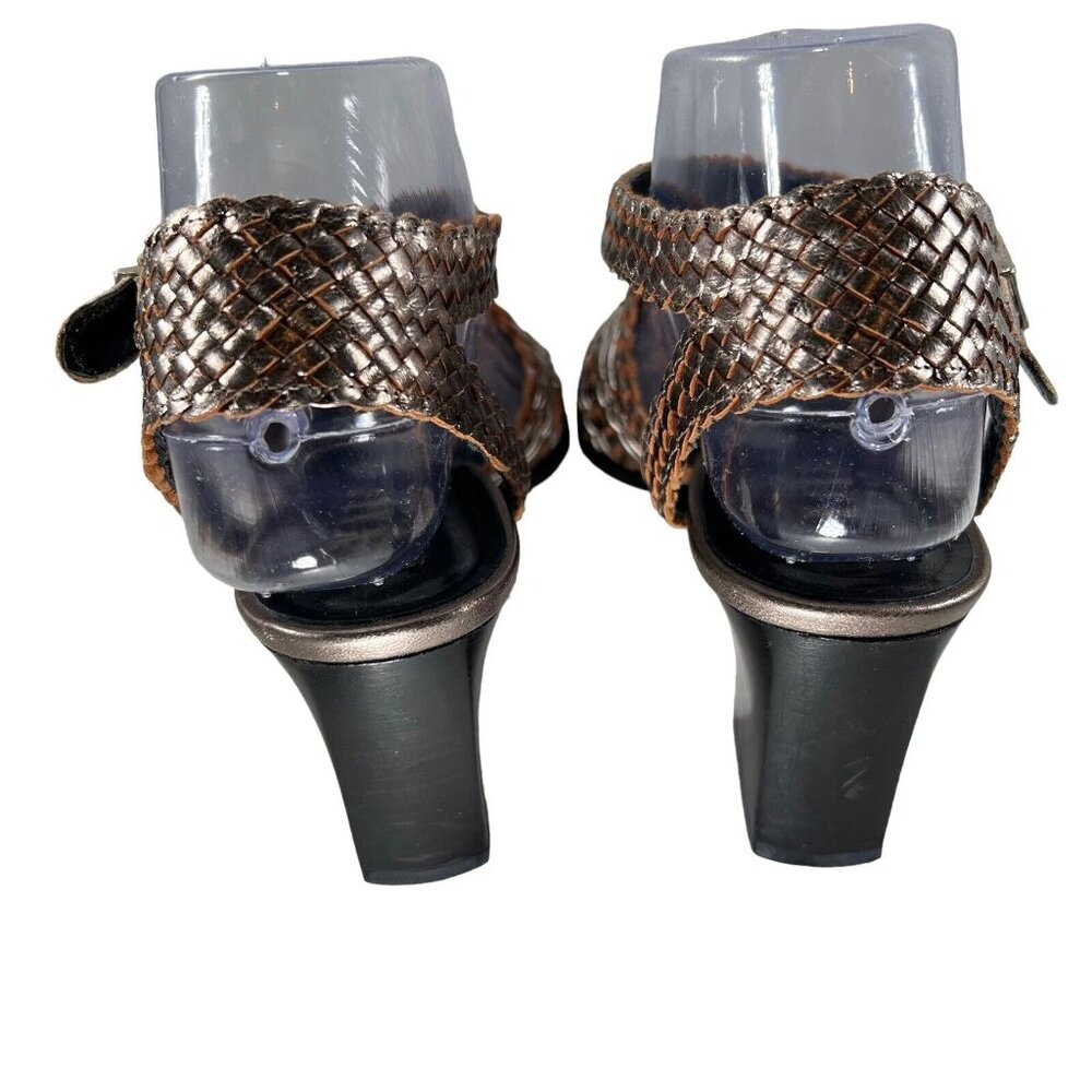 Amalfi Metallic Woven Leather Sandals Block Heel Italy Sz 7 B Strappy Open Toe - Picture 8 of 13
